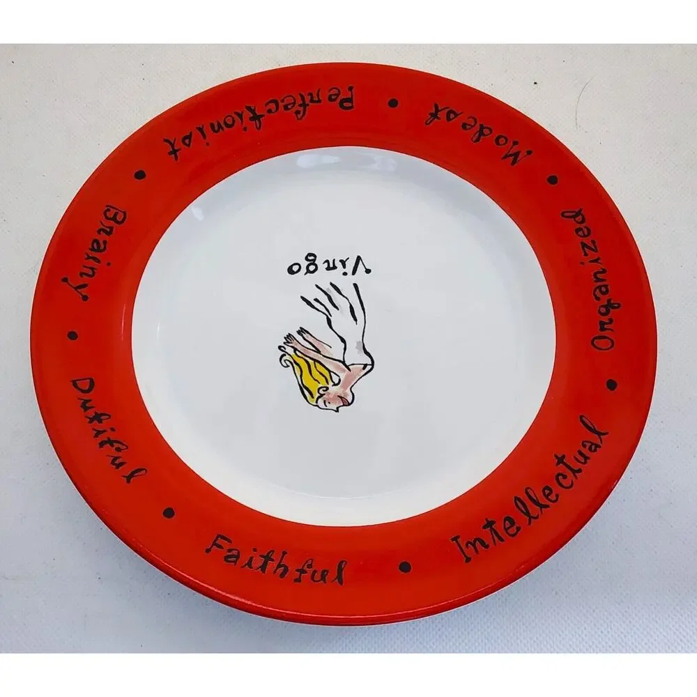 Pottery Barn Virgo Zodiac Salad Dessert Plate Red Rim What's Your Sign? 8